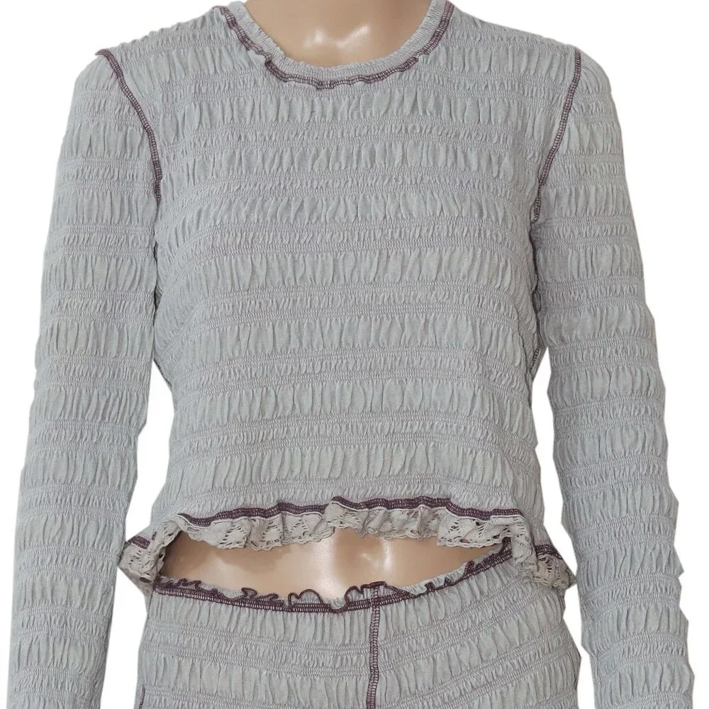 Free People Fp One Meriel Set Smocked Lace Cropped Ruched Top Shorts XL